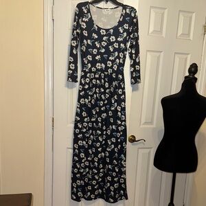 Navy Floral Long Sleeve Dress